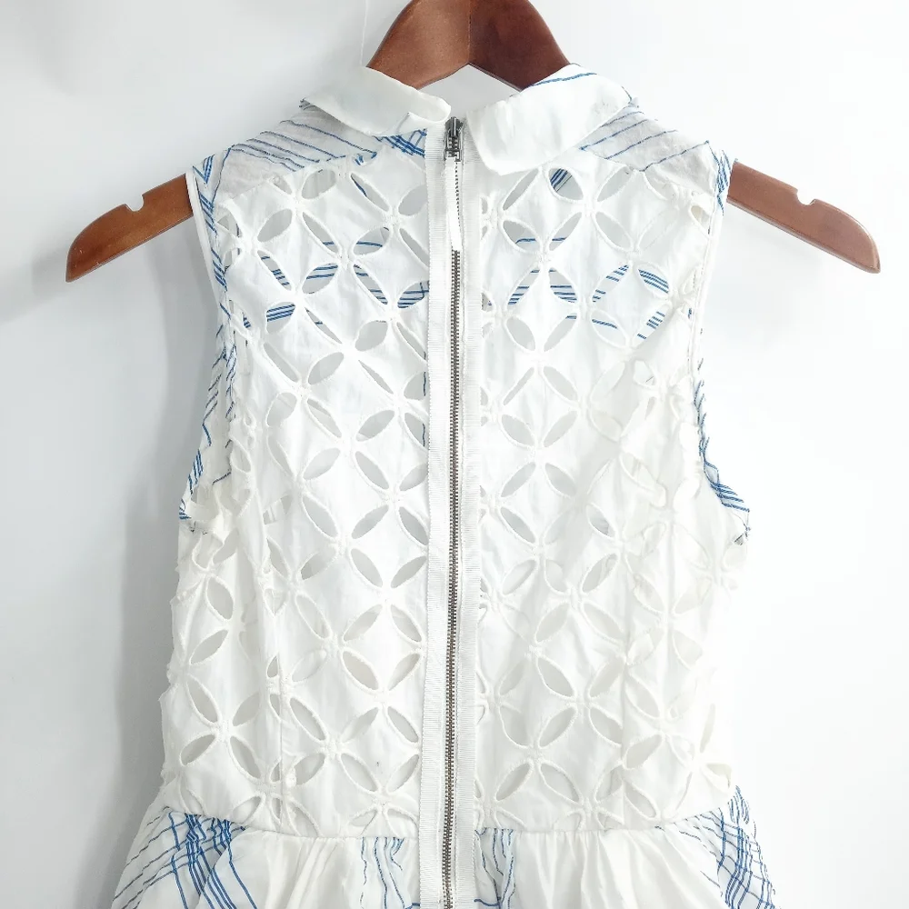 Anthropologie Moulinett Soeurs Dress Seapane Eyelet White Blue - Picture 11 of 15
